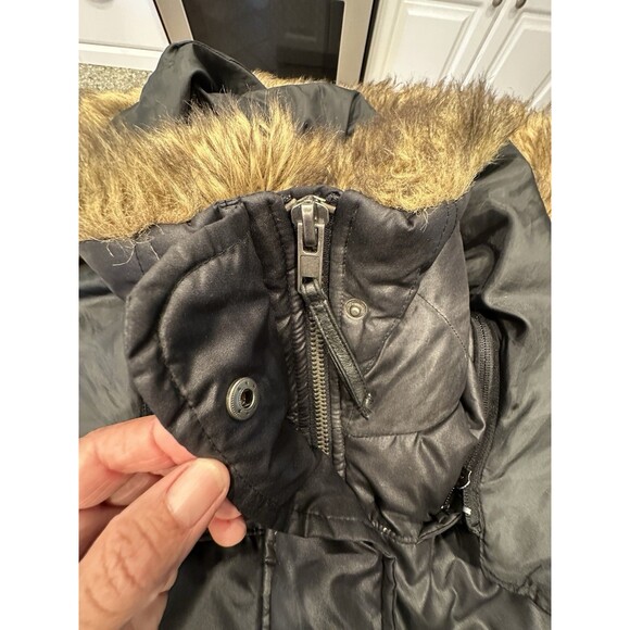 Y2K jacket zip Fur Hood Puffer Jacket XS Crop Bomber Black Down Express - Picture 7 of 14